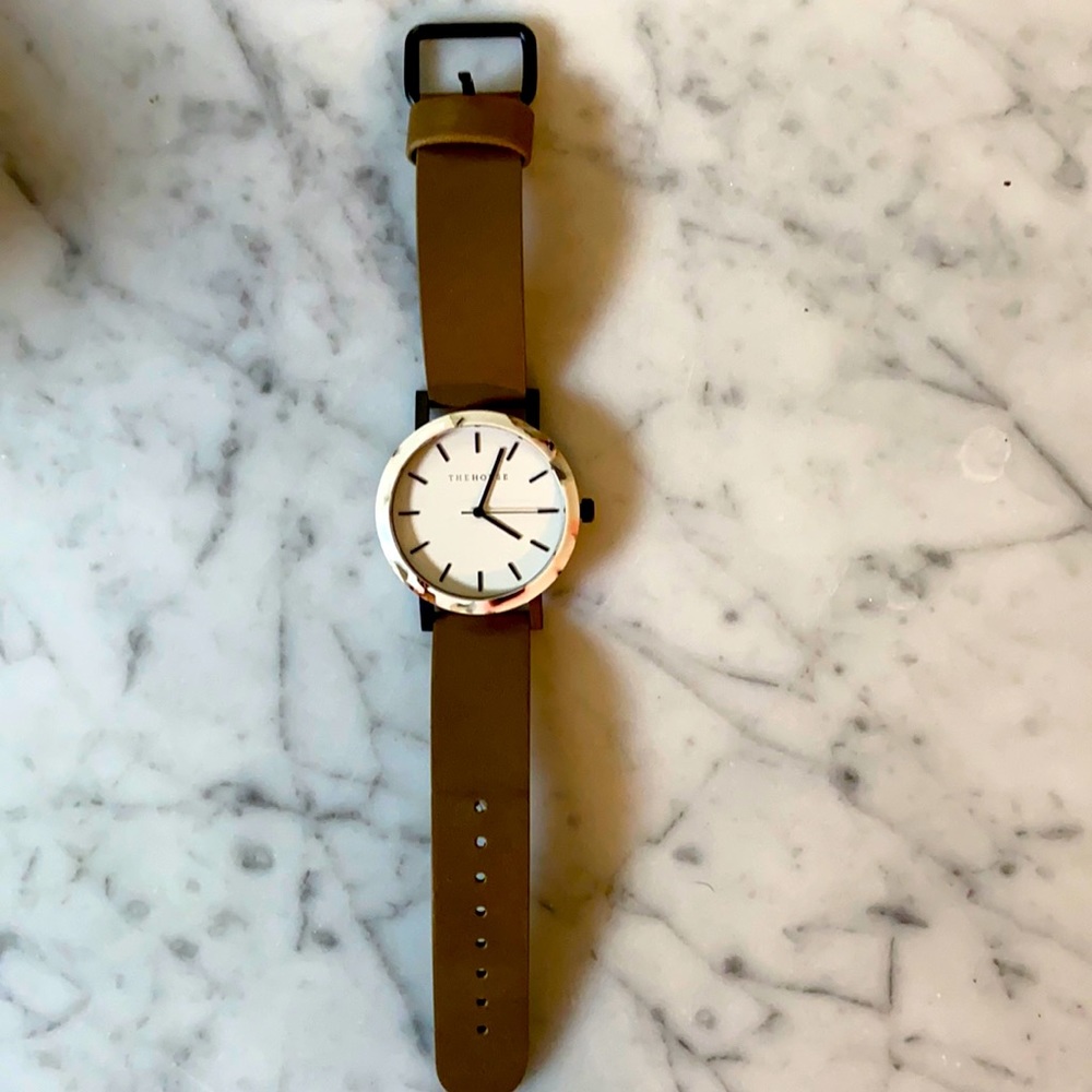 Almost brand new watch, white face, green strap